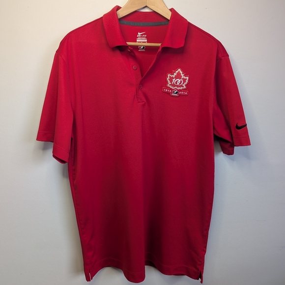 Hockey Canada Golf Polo Shirt Mens Medium Nike Dri-Fit 100th Anniversary Red - Picture 2 of 6